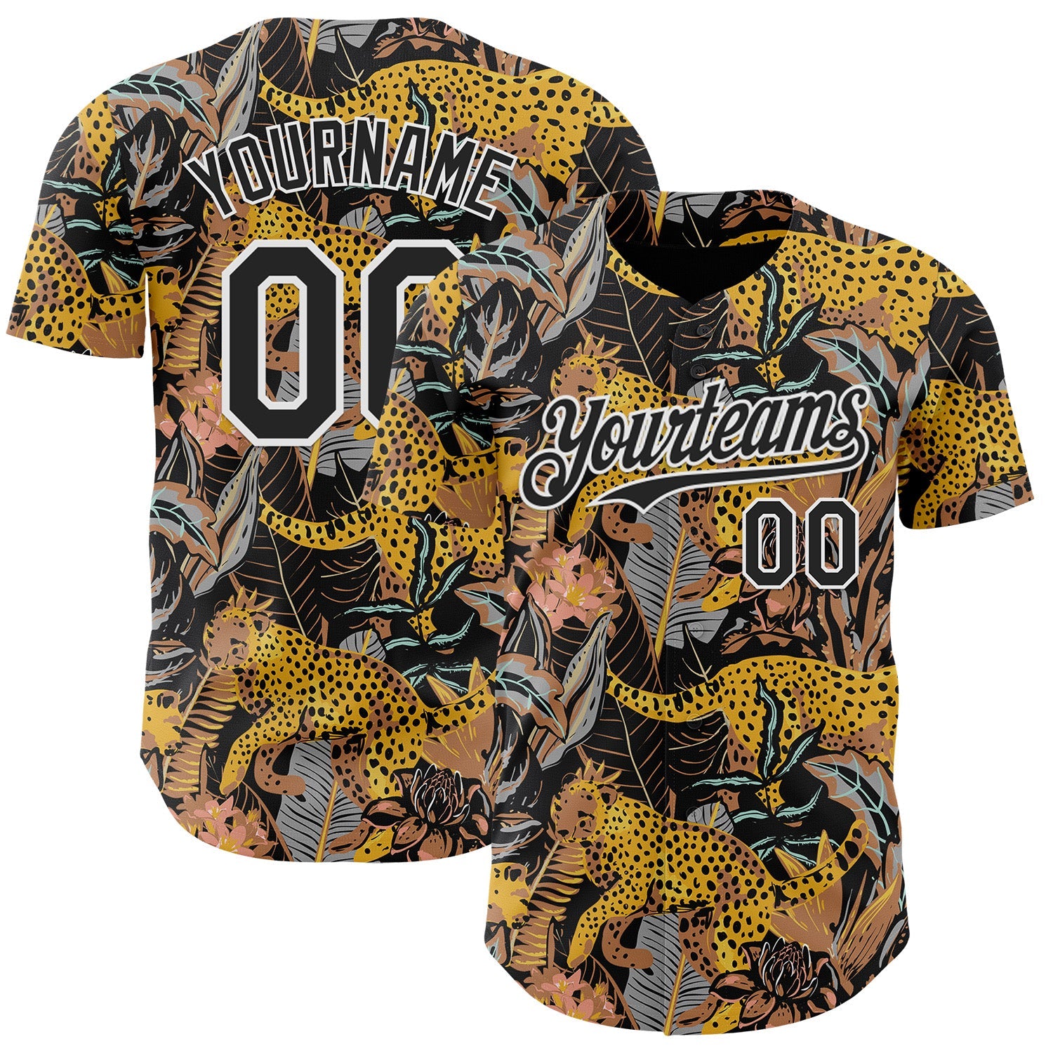 Custom Black-White Leopard Print Tropical Jungle Authentic Baseball Jersey - Main View