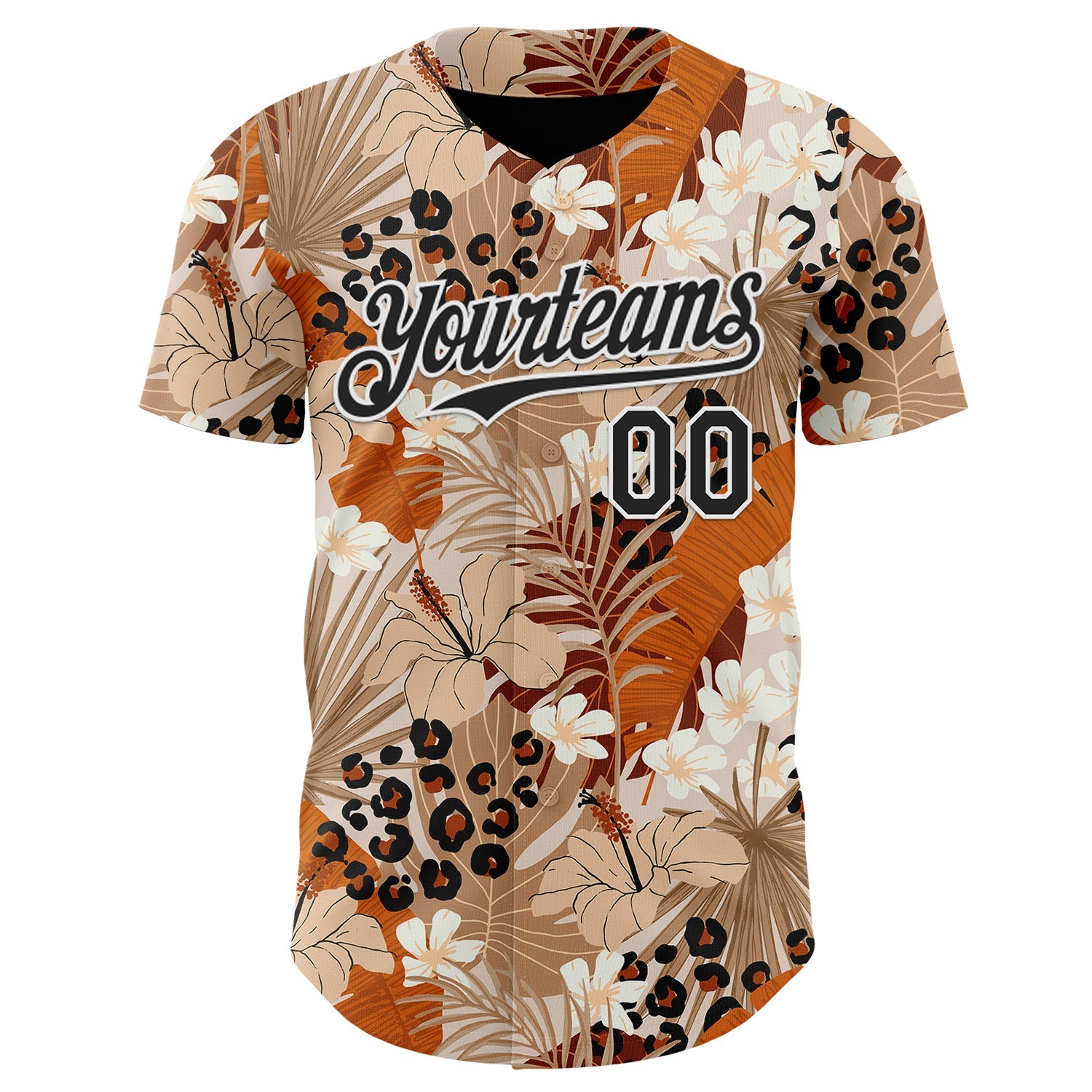 Custom Brown Black-White Leopard Print Tropical Jungle Authentic Baseball Jersey view 2