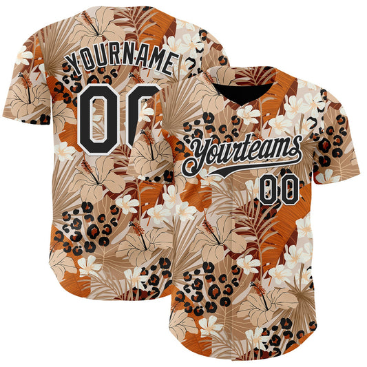 Custom Brown Black-White Leopard Print Tropical Jungle Authentic Baseball Jersey - Main View