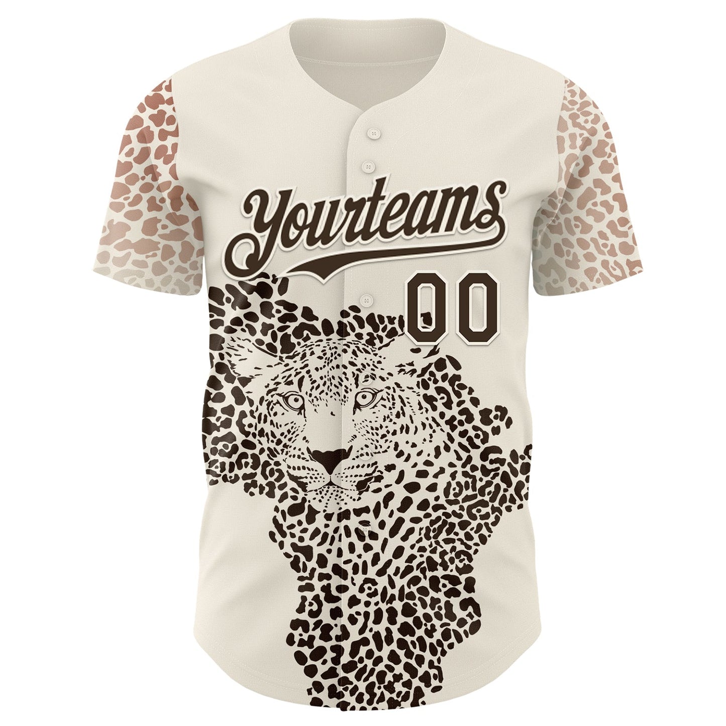 Custom Cream-Brown Leopard Print Authentic Baseball Jersey view 2