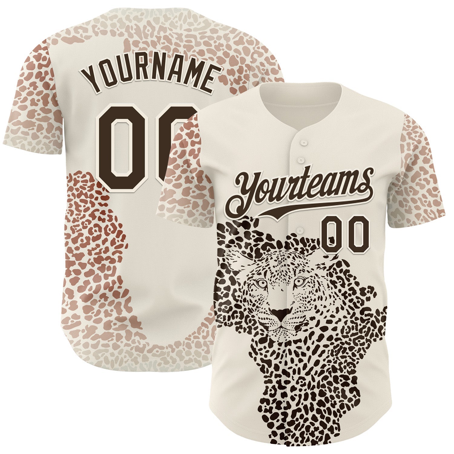 Custom Cream-Brown Leopard Print Authentic Baseball Jersey - Main View