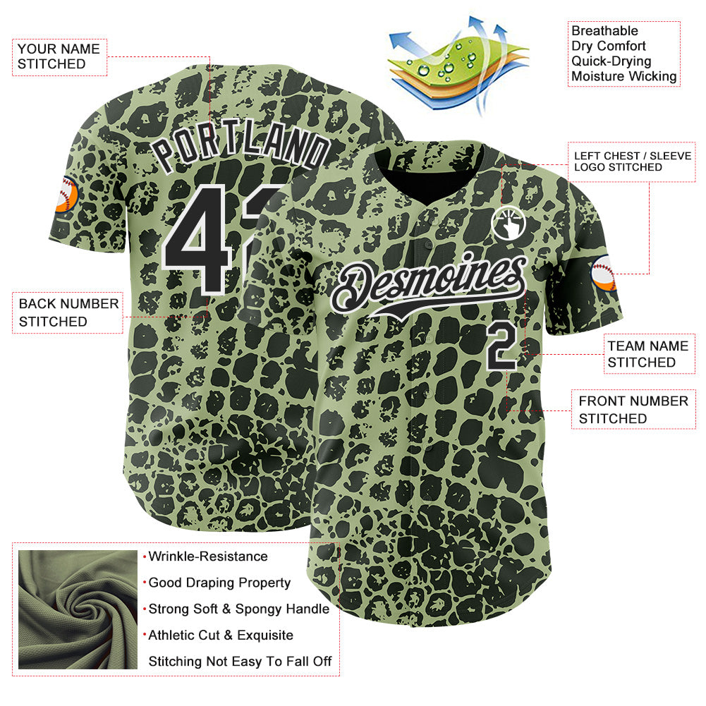 Custom Green Black-White Crocodile Skin Authentic Baseball Jersey view 3