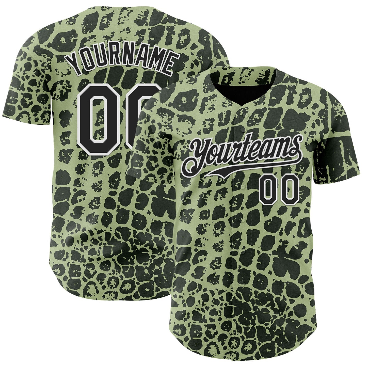 Custom Green Black-White Crocodile Skin Authentic Baseball Jersey - Main View