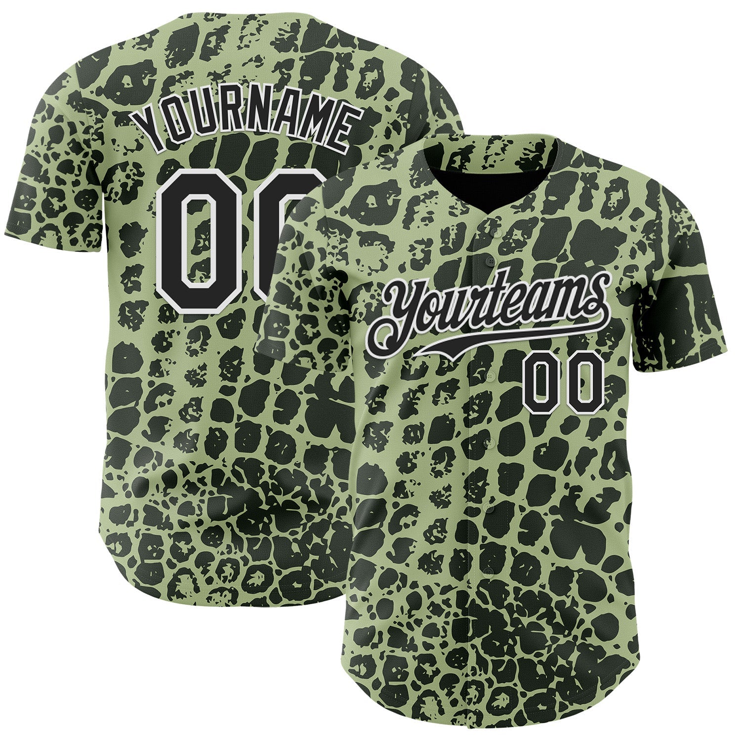Custom Green Black-White Crocodile Skin Authentic Baseball Jersey - Main View