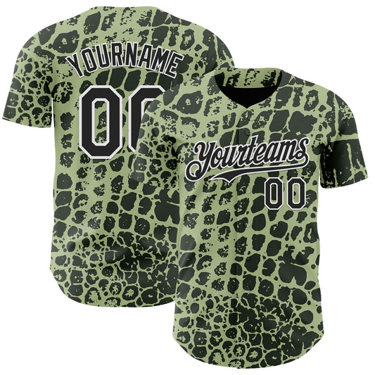 Custom Green Black-White Crocodile Skin Authentic Baseball Jersey - Main View