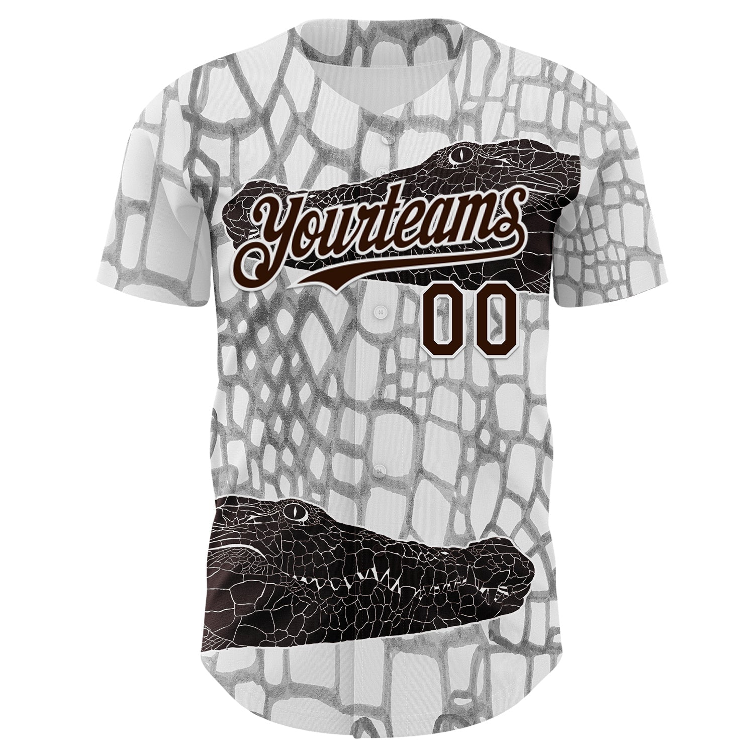 Custom White Brown-Gray Crocodile Skin Authentic Baseball Jersey view 2