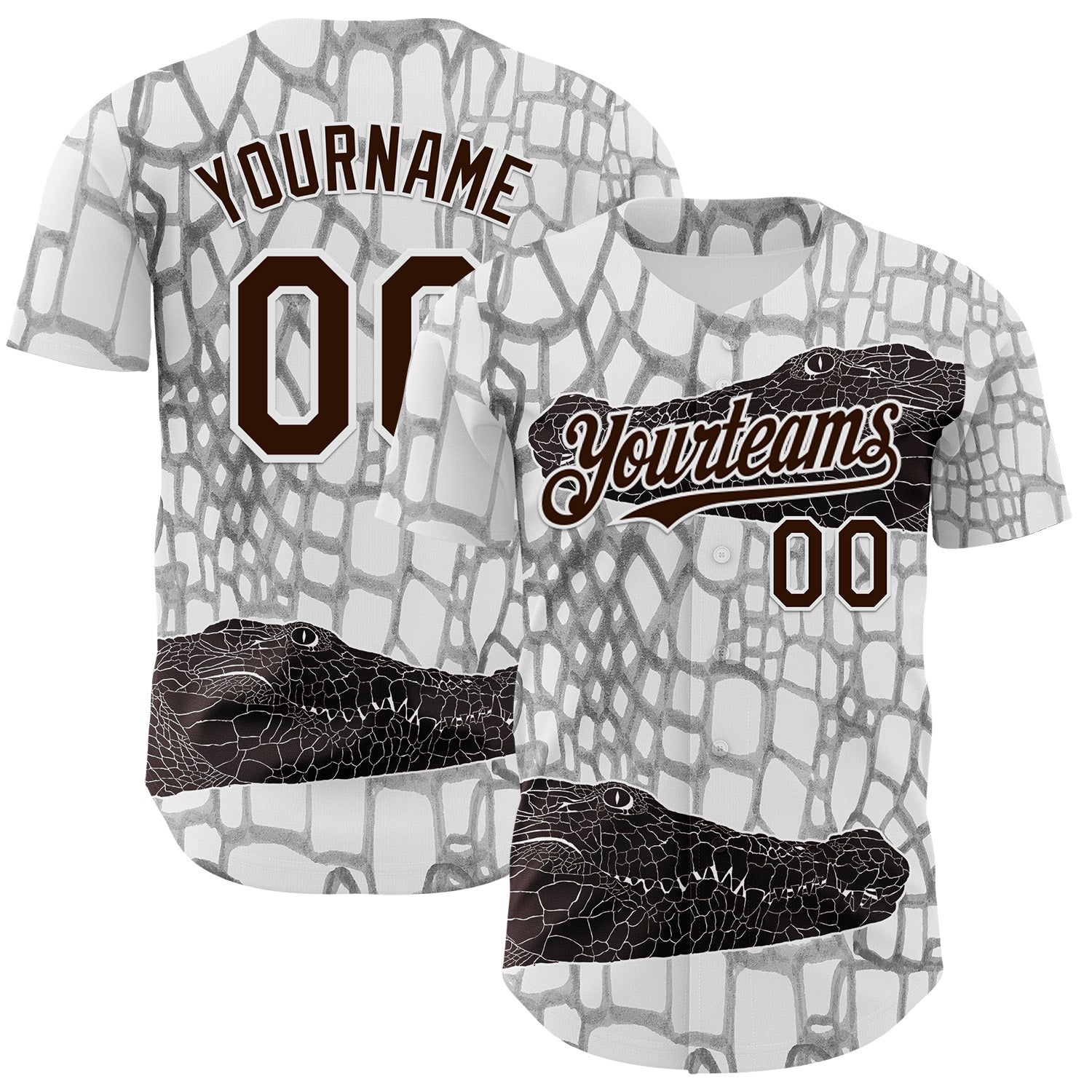Custom White Brown-Gray Crocodile Skin Authentic Baseball Jersey - Main View