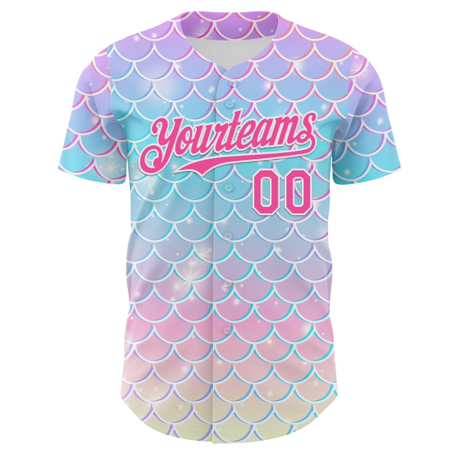 Custom Purple Pink Blue-White Mermaid Skin Authentic Baseball Jersey view 2