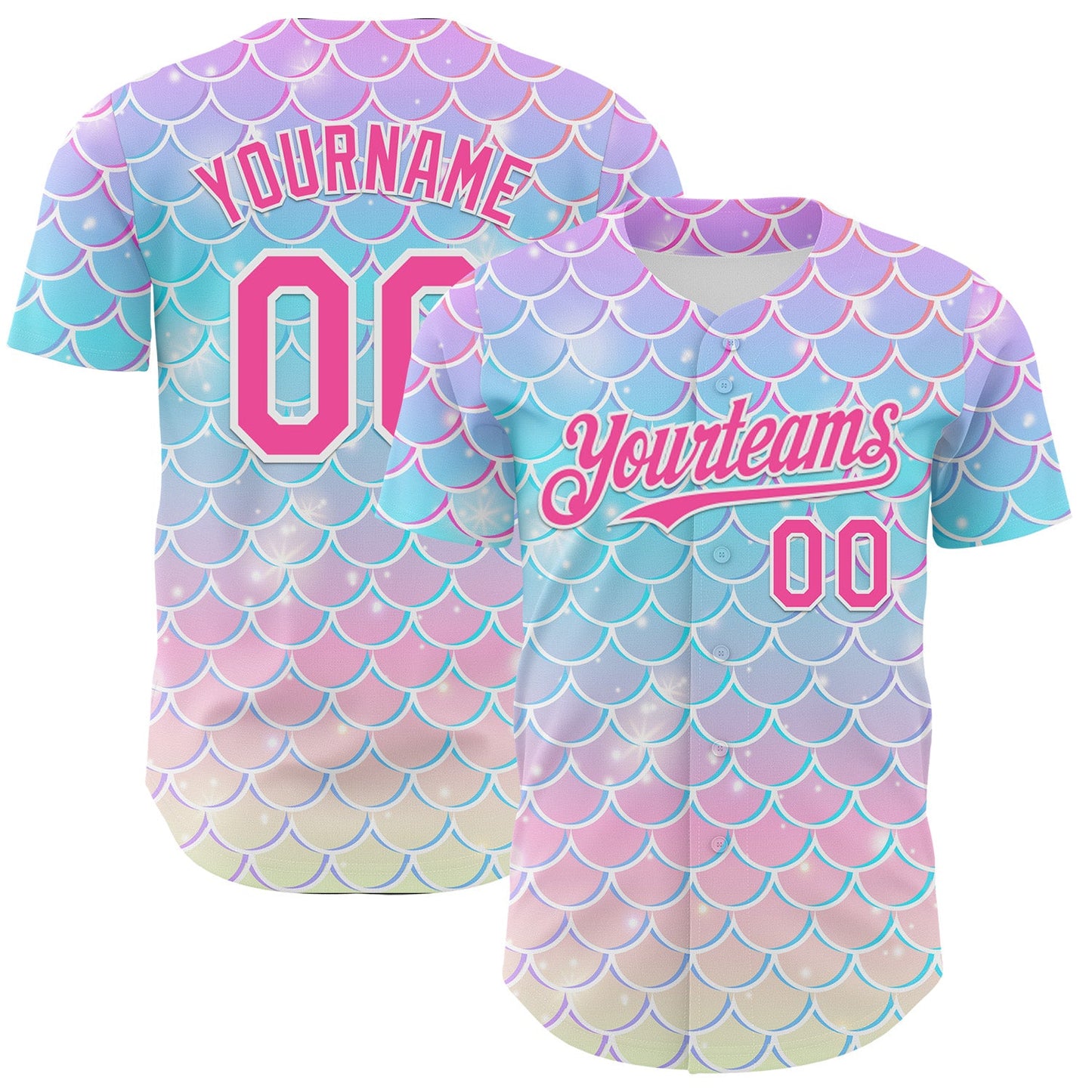 Custom Purple Pink Blue-White Mermaid Skin Authentic Baseball Jersey - Main View