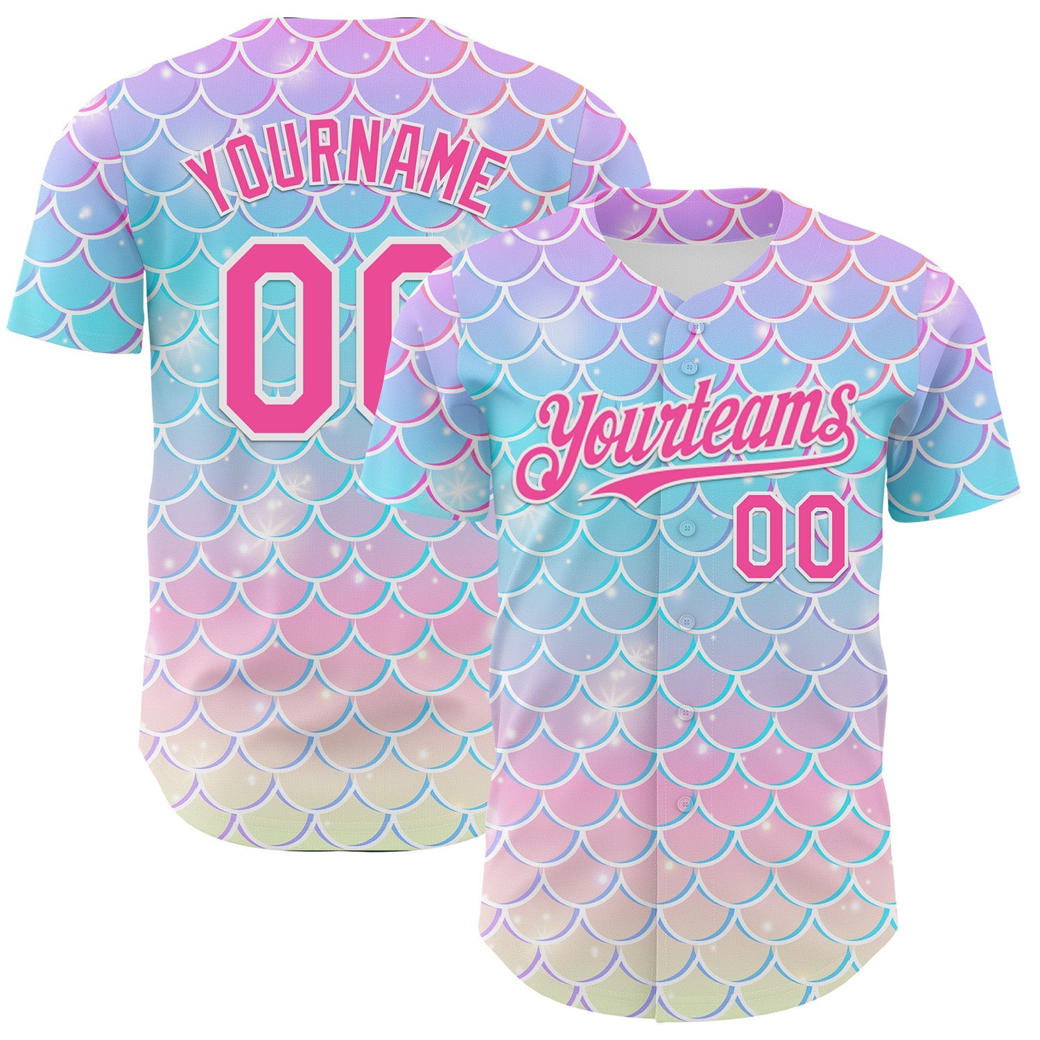 Custom Purple Pink Blue-White Mermaid Skin Authentic Baseball Jersey - Main View