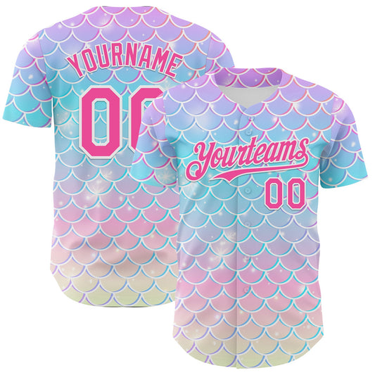 Custom Purple Pink Blue-White Mermaid Skin Authentic Baseball Jersey - Main View