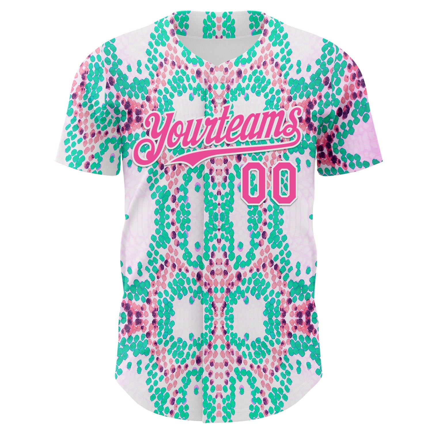 Custom White Pink-Green Snake Skin Authentic Baseball Jersey view 2