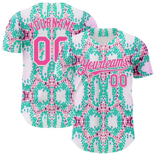 Custom White Pink-Green Snake Skin Authentic Baseball Jersey - Main View
