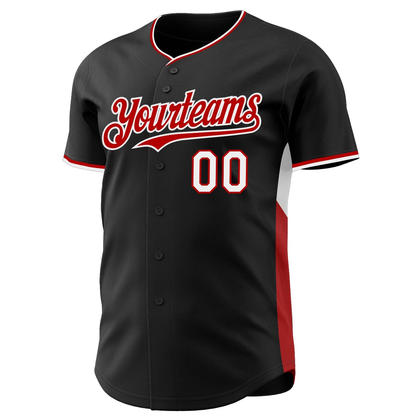 Custom Black Red-White Classic Color Block Side Panel Stripe Authentic Baseball Jersey view 2