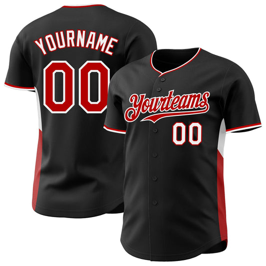Custom Black Red-White Classic Color Block Side Panel Stripe Authentic Baseball Jersey - Main View