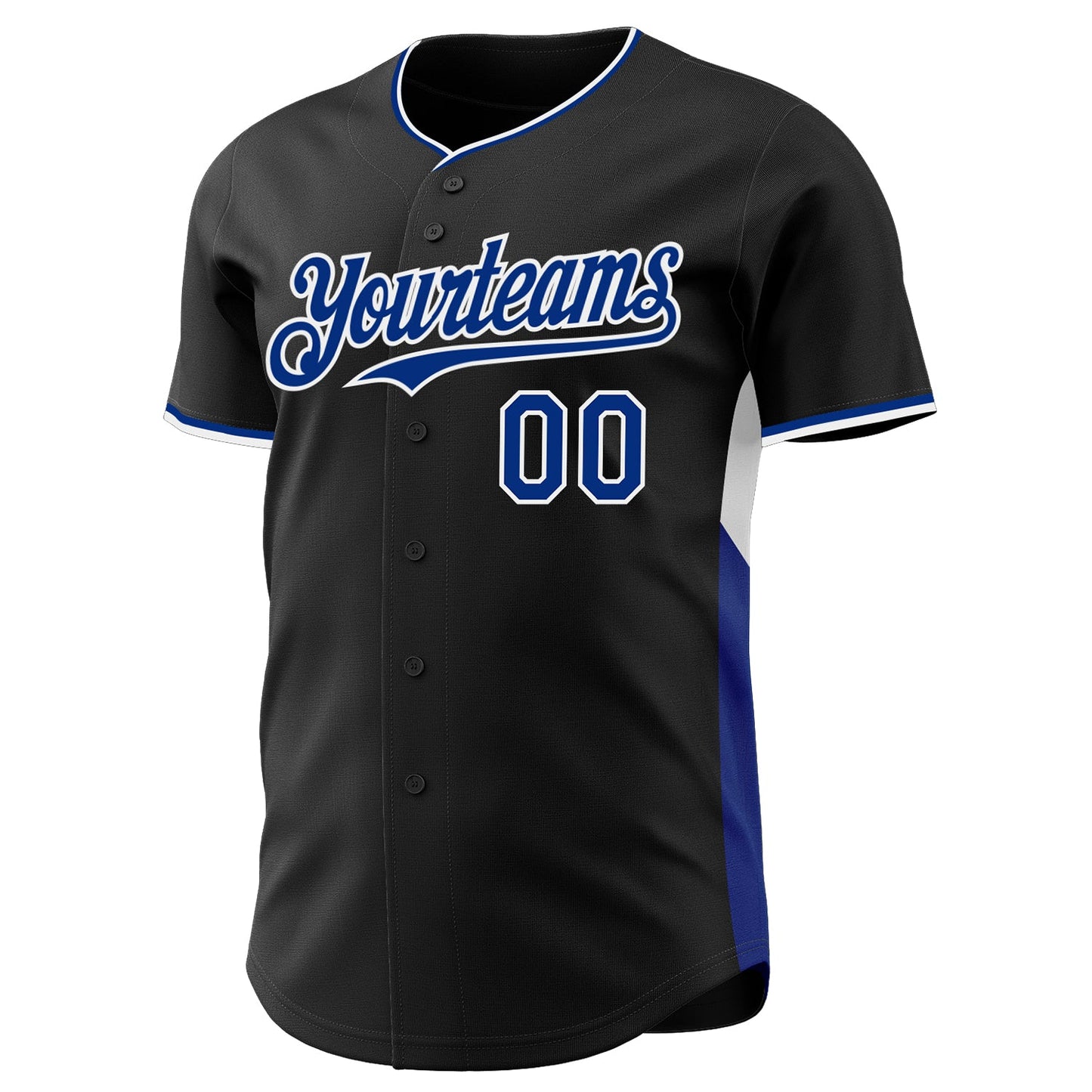 Custom Black Royal-White Classic Color Block Side Panel Stripe Authentic Baseball Jersey view 2