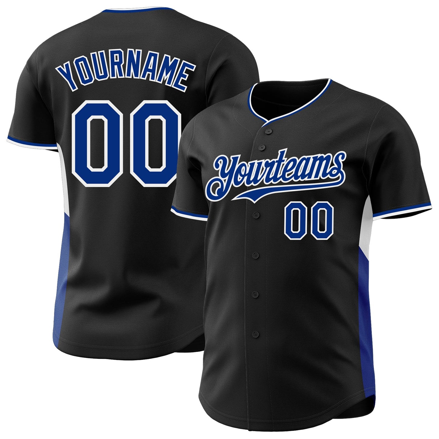 Custom Black Royal-White Classic Color Block Side Panel Stripe Authentic Baseball Jersey - Main View