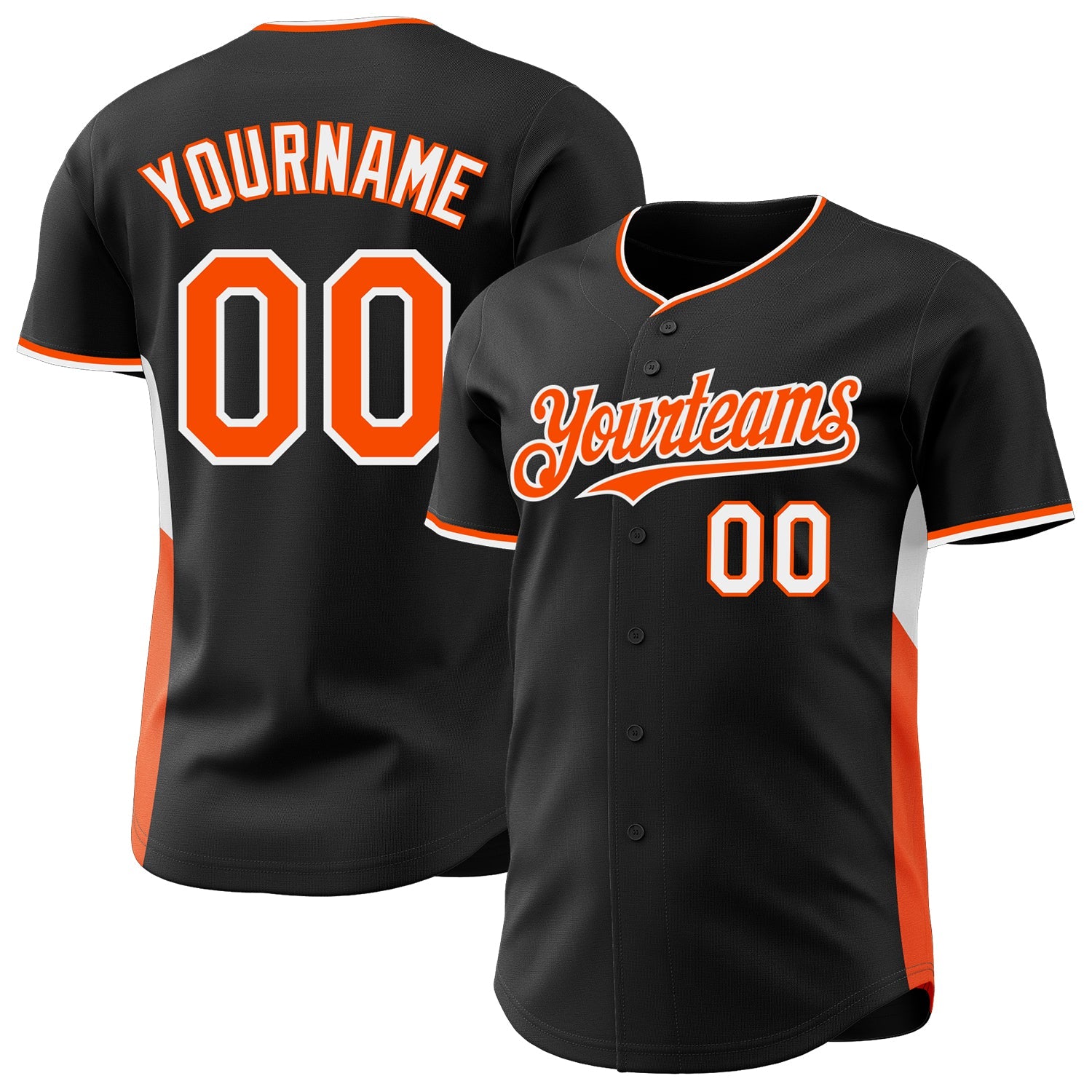 Custom Black Orange-White Classic Color Block Side Panel Stripe Authentic Baseball Jersey - Main View