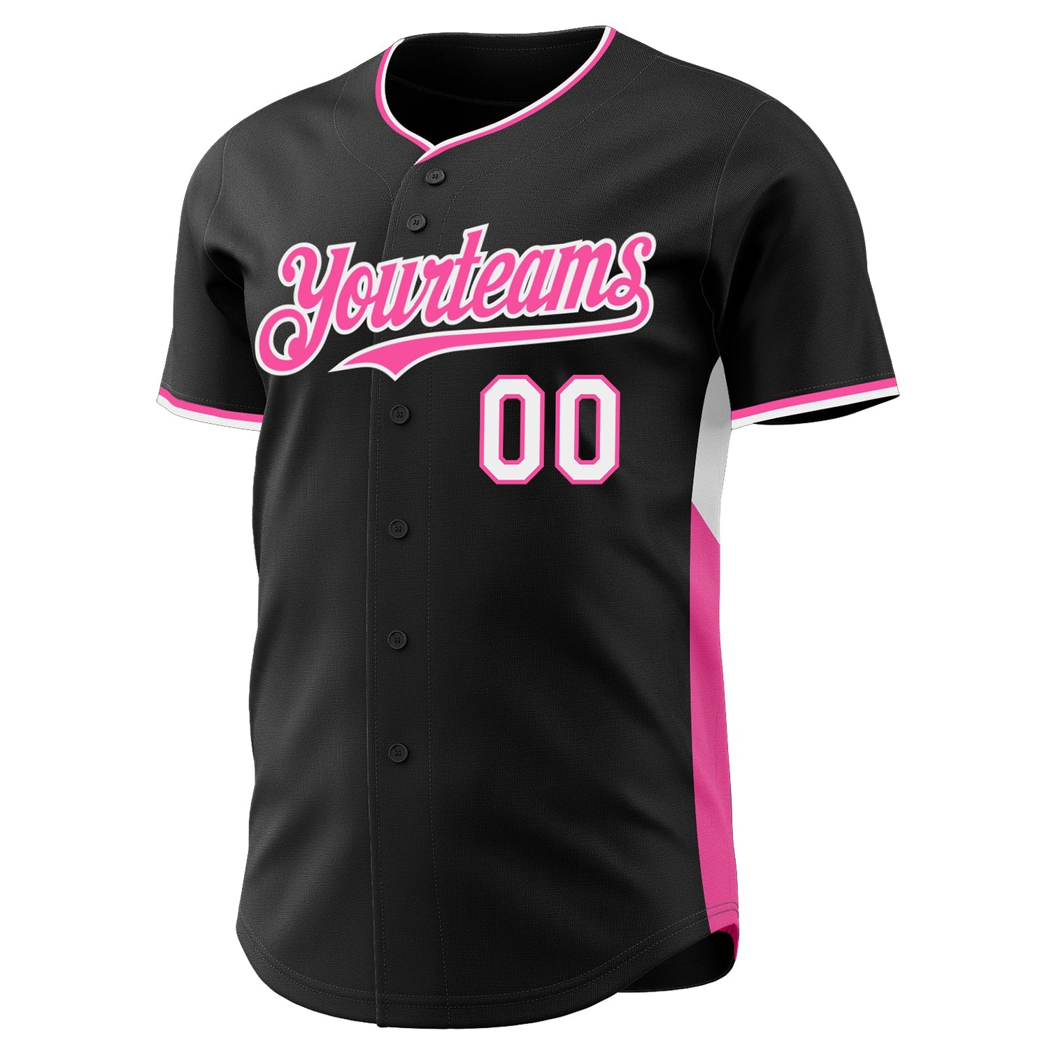 Custom Black Pink-White Classic Color Block Side Panel Stripe Authentic Baseball Jersey view 2