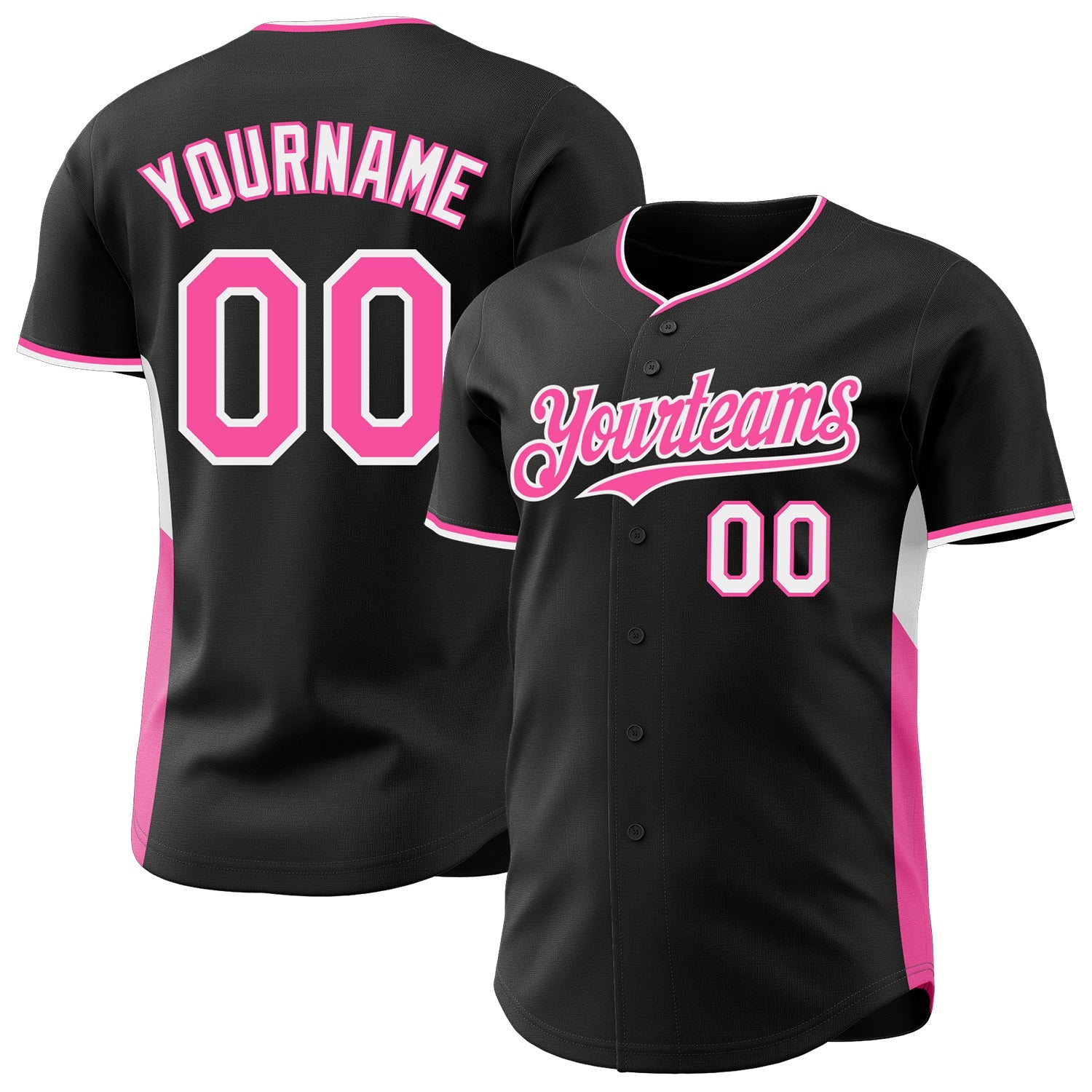 Custom Black Pink-White Classic Color Block Side Panel Stripe Authentic Baseball Jersey - Main View
