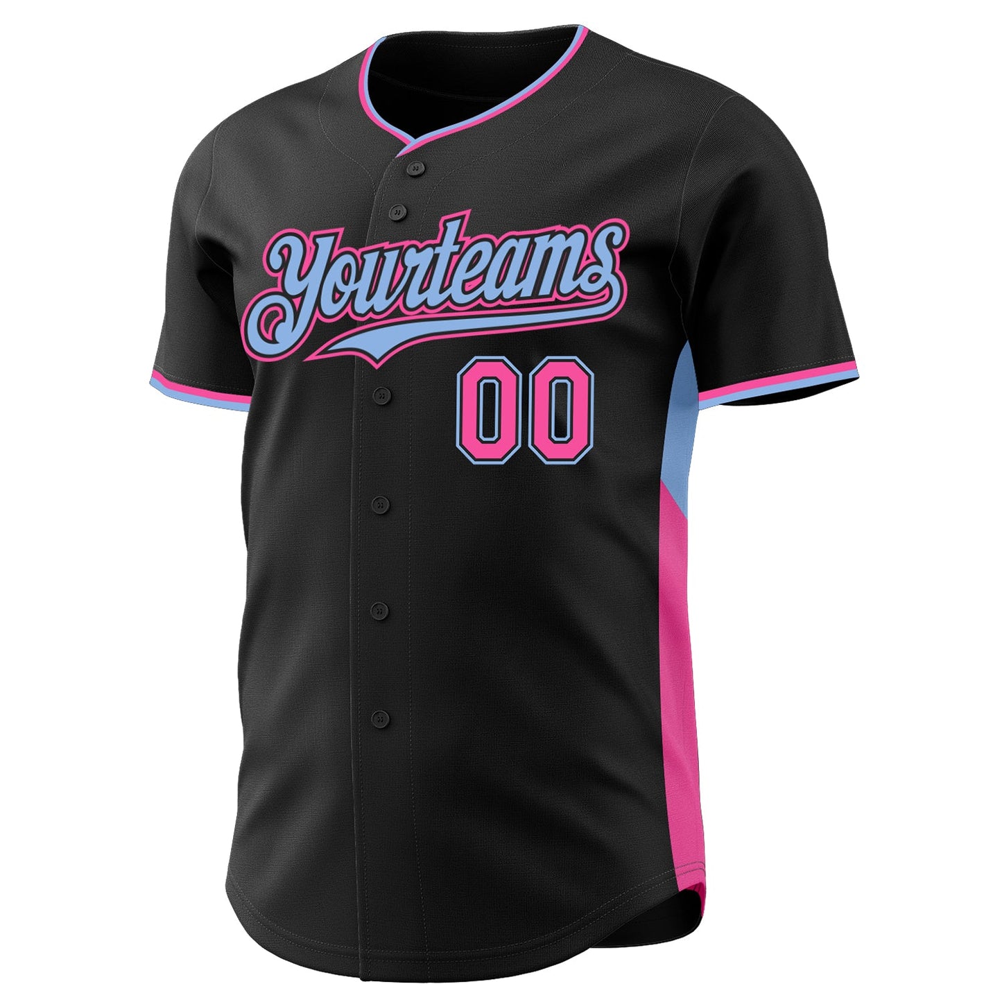 Custom Black Pink-Light Blue Classic Color Block Side Panel Stripe Authentic Baseball Jersey view 2