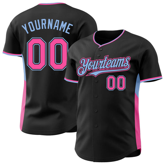 Custom Black Pink-Light Blue Classic Color Block Side Panel Stripe Authentic Baseball Jersey - Main View