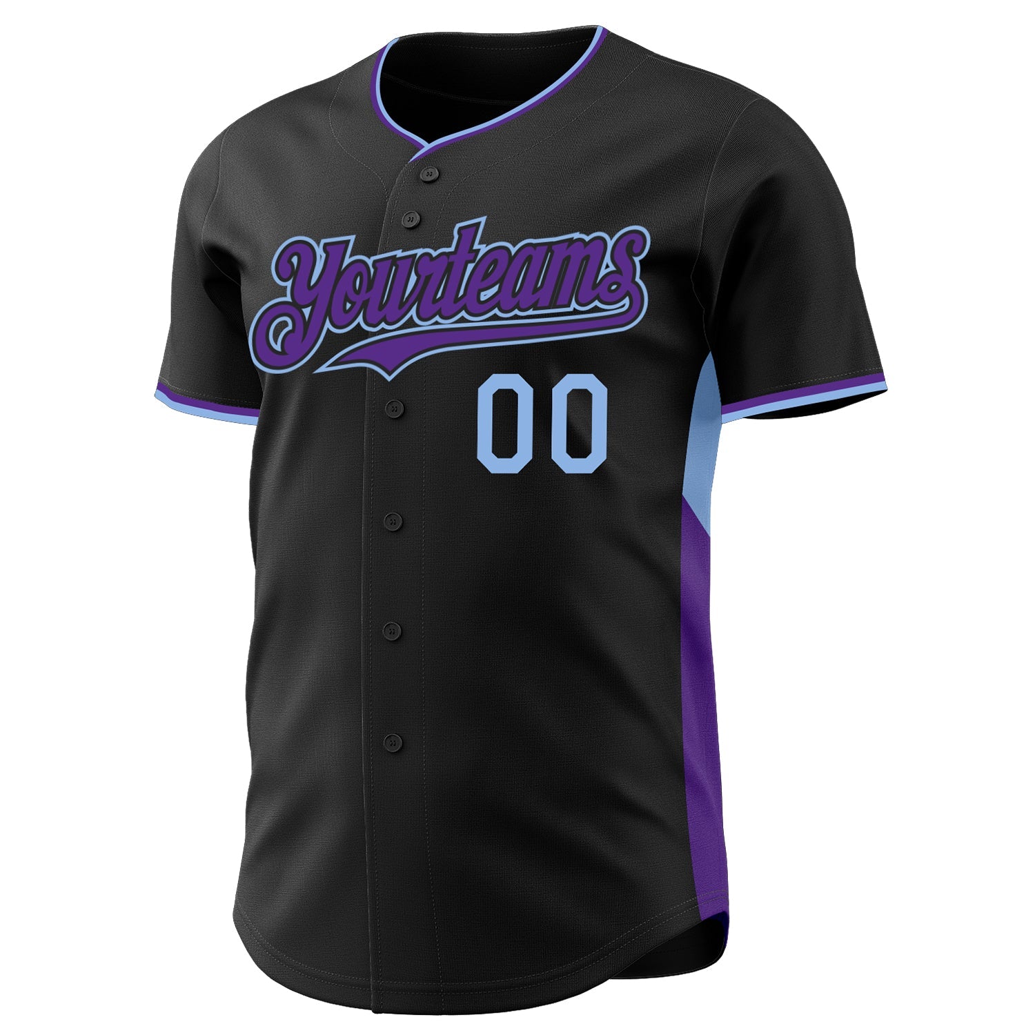 Custom Black Purple-Light Blue Classic Color Block Side Panel Stripe Authentic Baseball Jersey view 2