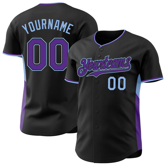 Custom Black Purple-Light Blue Classic Color Block Side Panel Stripe Authentic Baseball Jersey - Main View