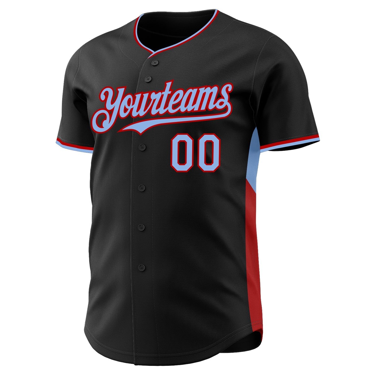 Custom Black Light Blue-Red Classic Color Block Side Panel Stripe Authentic Baseball Jersey view 2
