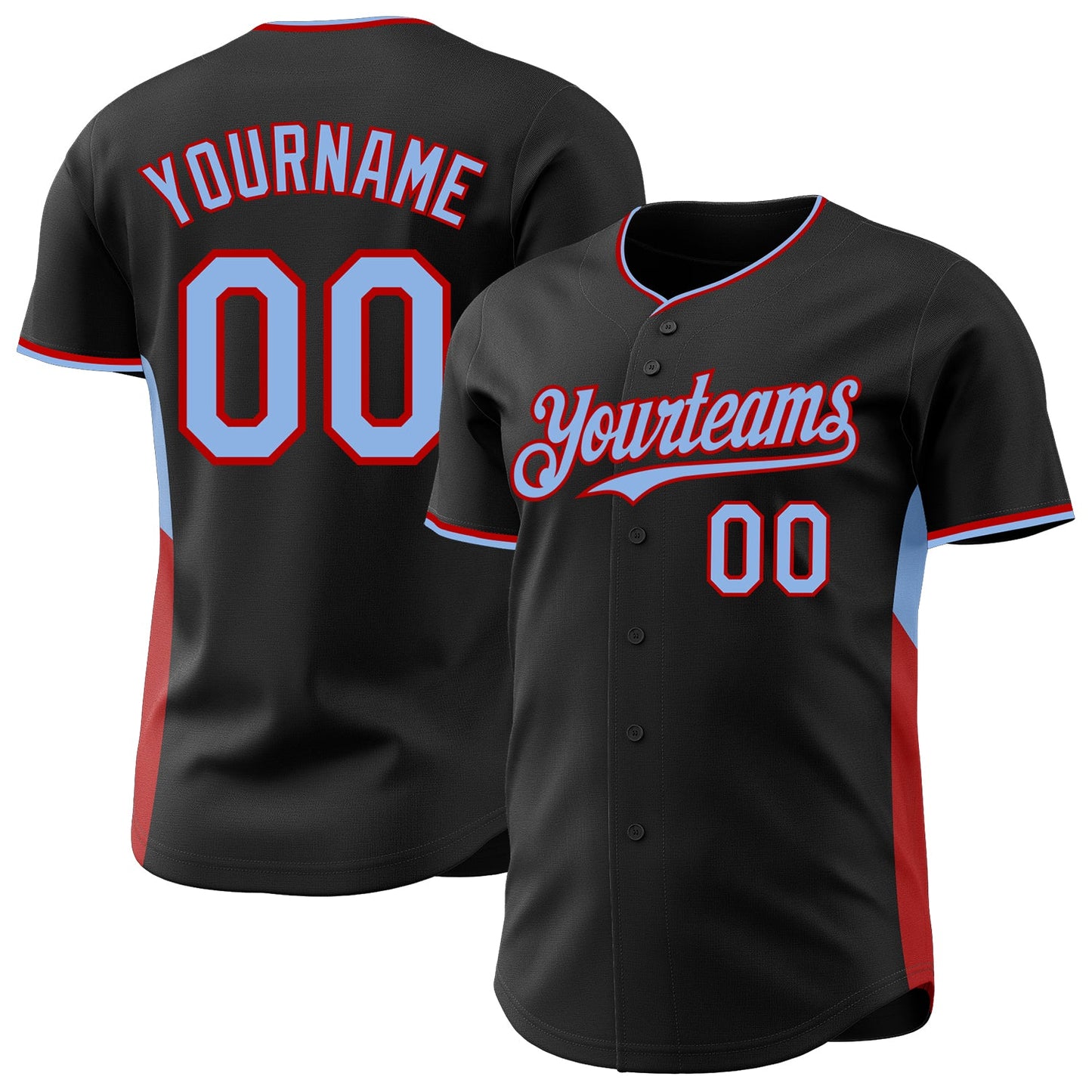 Custom Black Light Blue-Red Classic Color Block Side Panel Stripe Authentic Baseball Jersey - Main View
