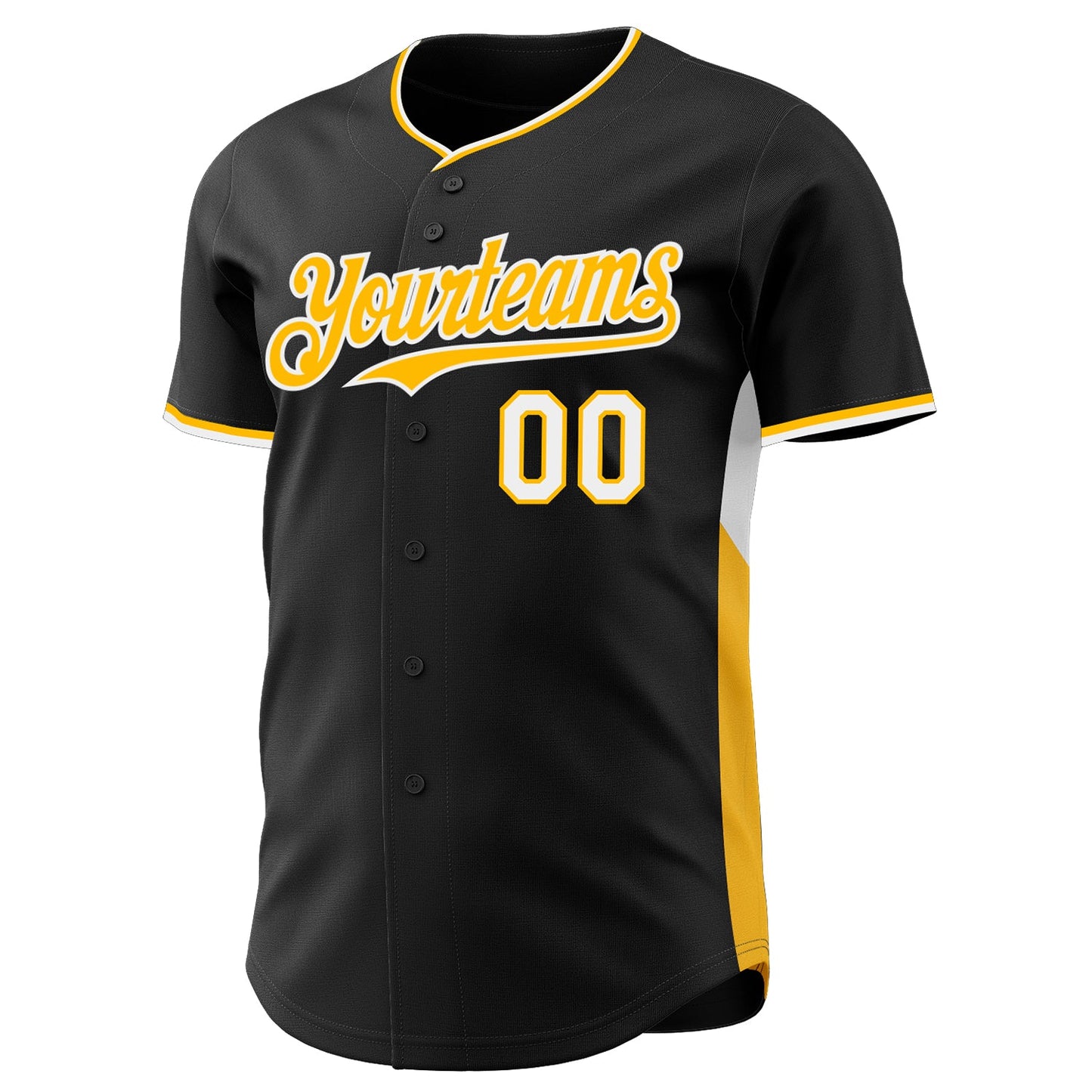 Custom Black Gold-White Classic Color Block Side Panel Stripe Authentic Baseball Jersey view 2