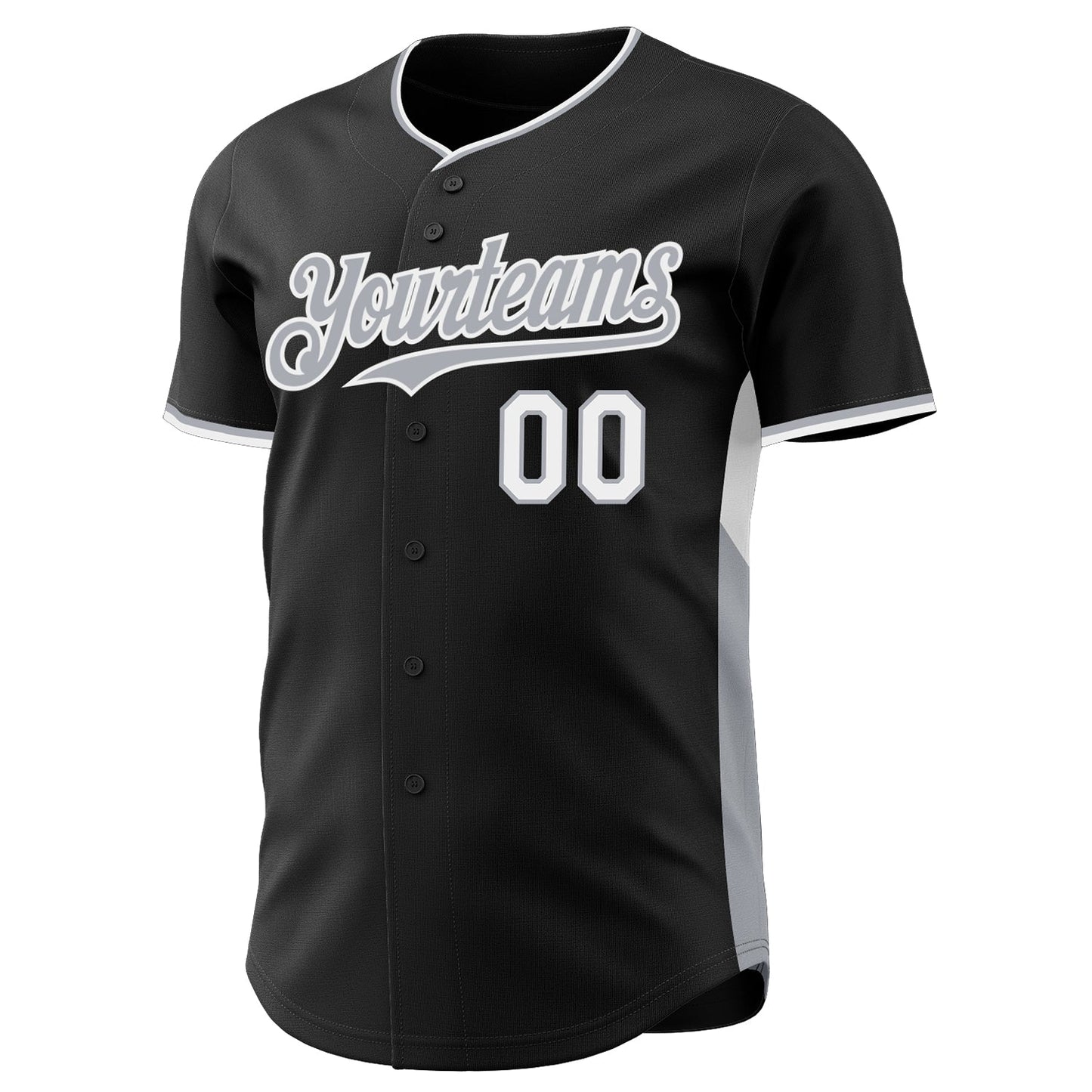 Custom Black Gray-White Classic Color Block Side Panel Stripe Authentic Baseball Jersey view 2