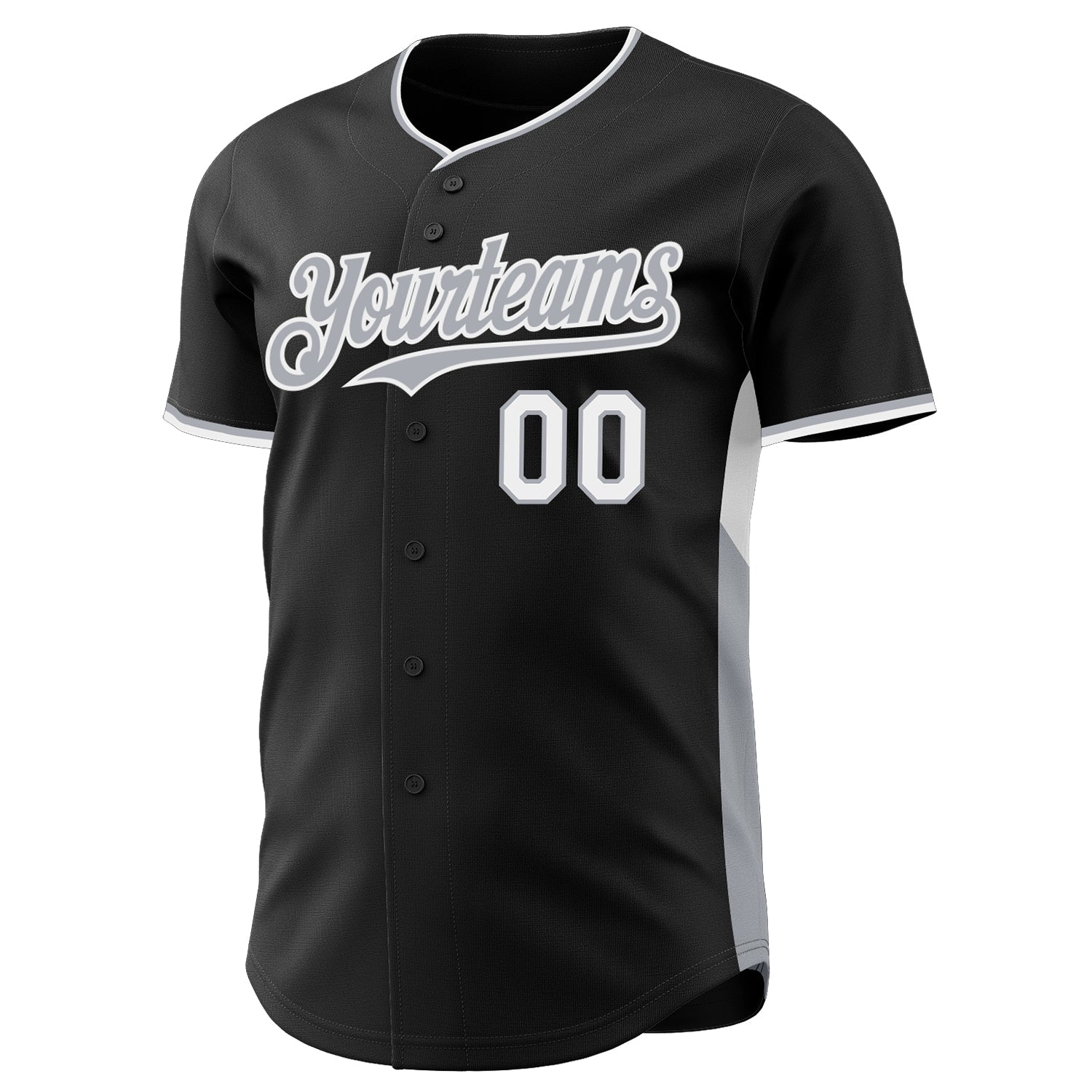 Custom Black Gray-White Classic Color Block Side Panel Stripe Authentic Baseball Jersey view 2