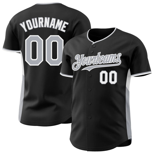 Custom Black Gray-White Classic Color Block Side Panel Stripe Authentic Baseball Jersey - Main View
