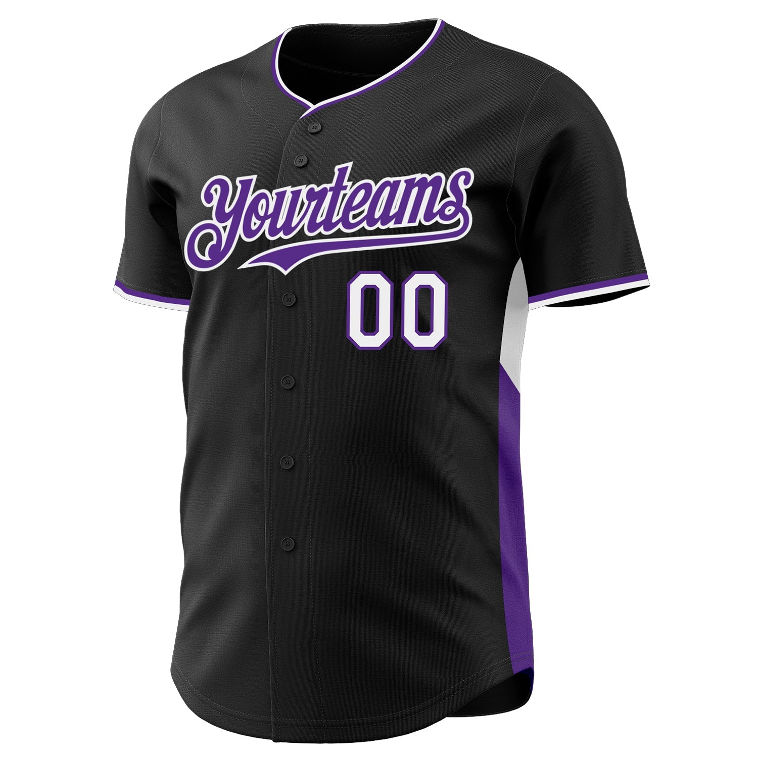 Custom Black Purple-White Classic Color Block Side Panel Stripe Authentic Baseball Jersey view 2