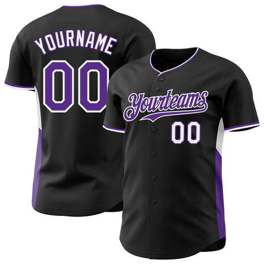Custom Black Purple-White Classic Color Block Side Panel Stripe Authentic Baseball Jersey - Main View