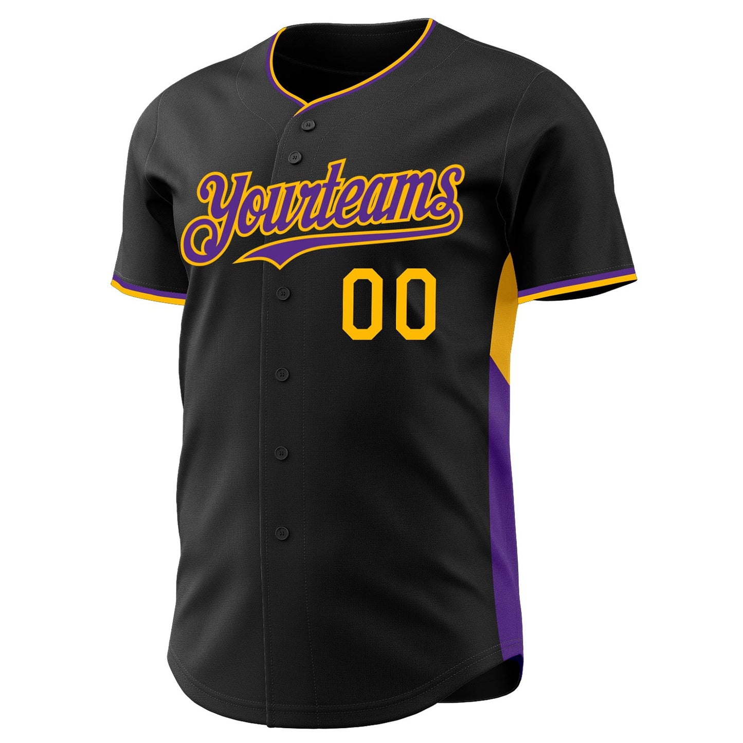 Custom Black Purple-Gold Classic Color Block Side Panel Stripe Authentic Baseball Jersey view 2