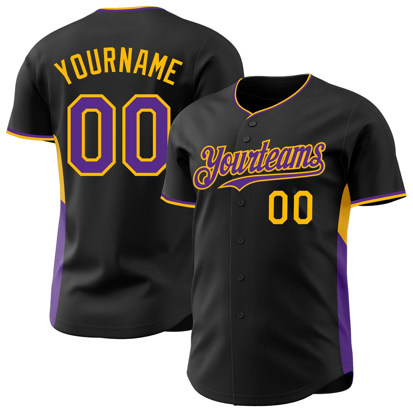 Custom Black Purple-Gold Classic Color Block Side Panel Stripe Authentic Baseball Jersey - Main View