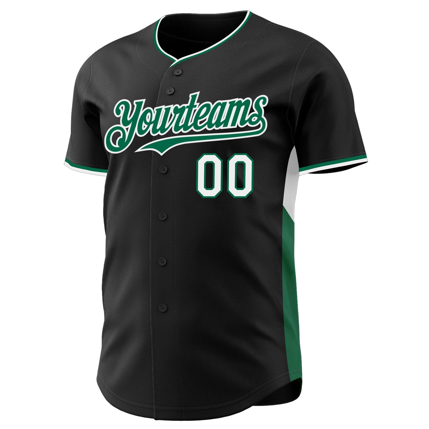Custom Black Kelly Green-White Classic Color Block Side Panel Stripe Authentic Baseball Jersey view 2