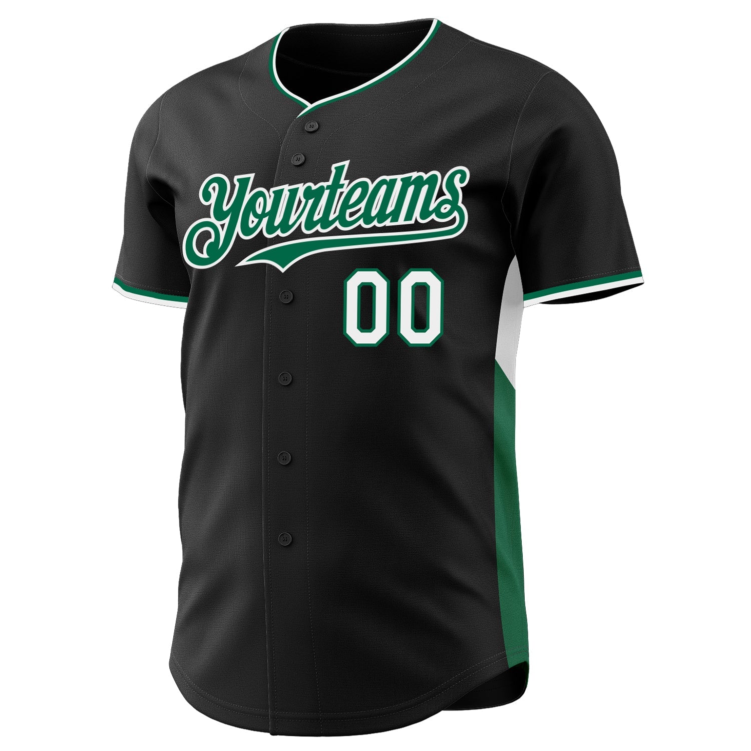 Custom Black Kelly Green-White Classic Color Block Side Panel Stripe Authentic Baseball Jersey view 2
