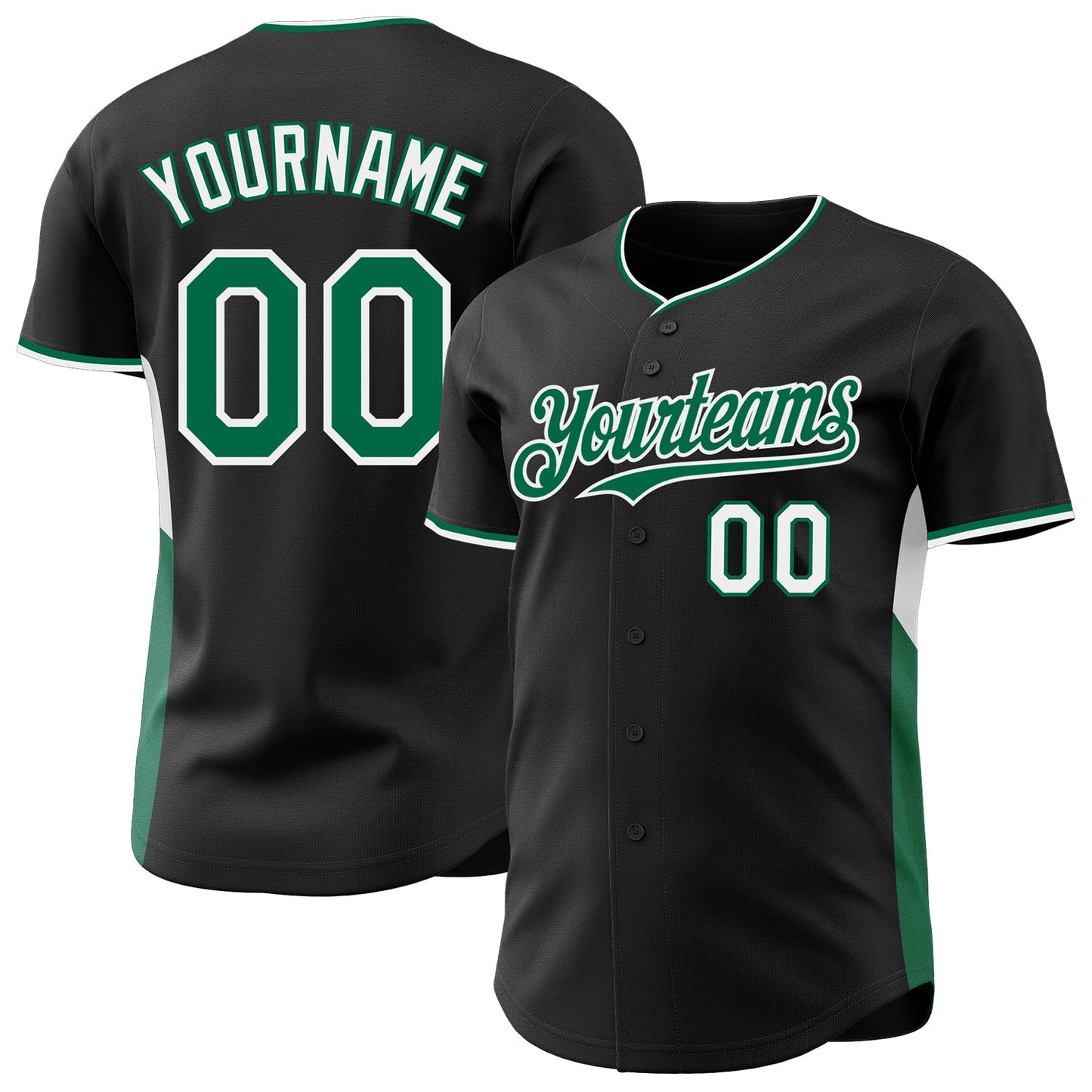 Custom Black Kelly Green-White Classic Color Block Side Panel Stripe Authentic Baseball Jersey - Main View