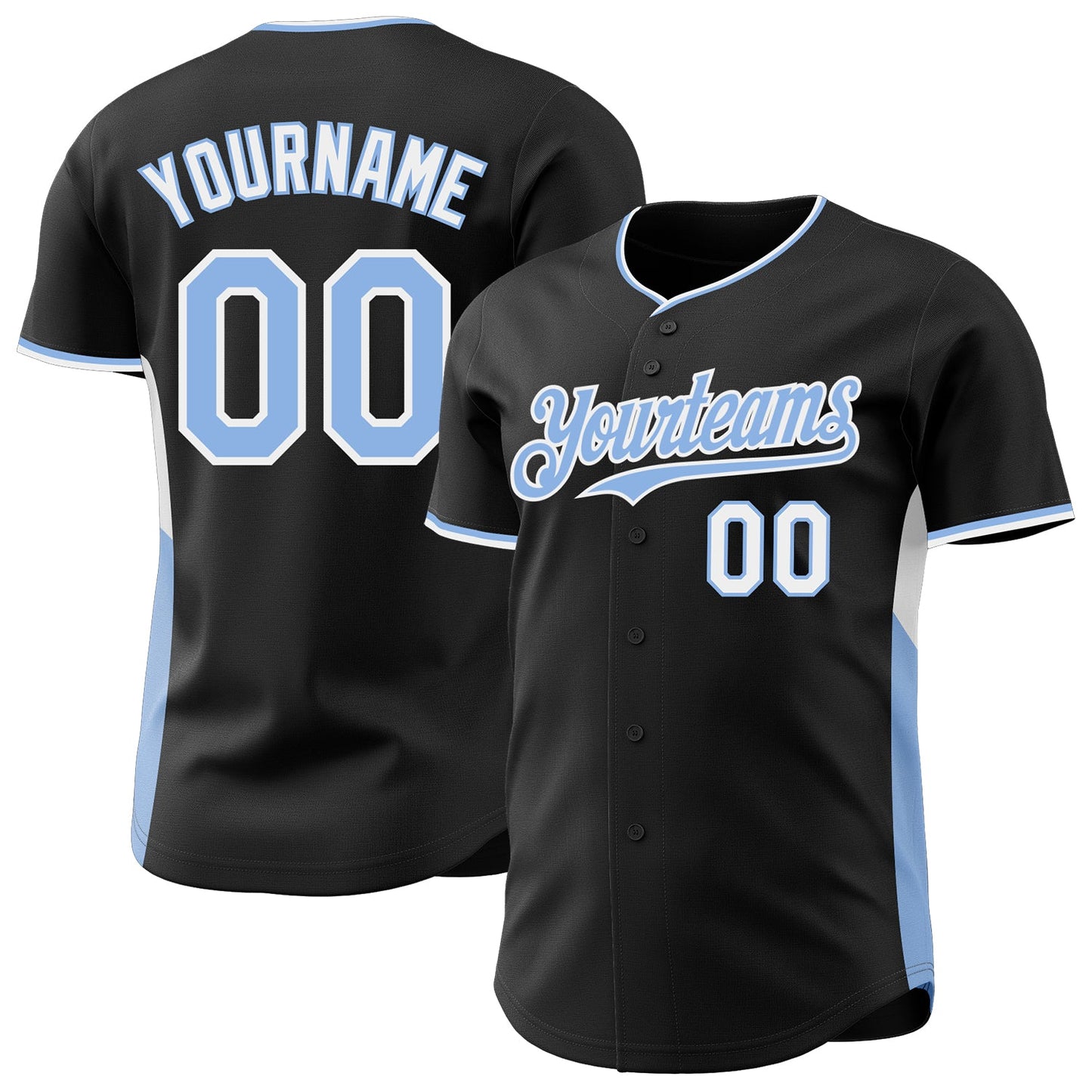 Custom Black Light Blue-White Classic Color Block Side Panel Stripe Authentic Baseball Jersey - Main View