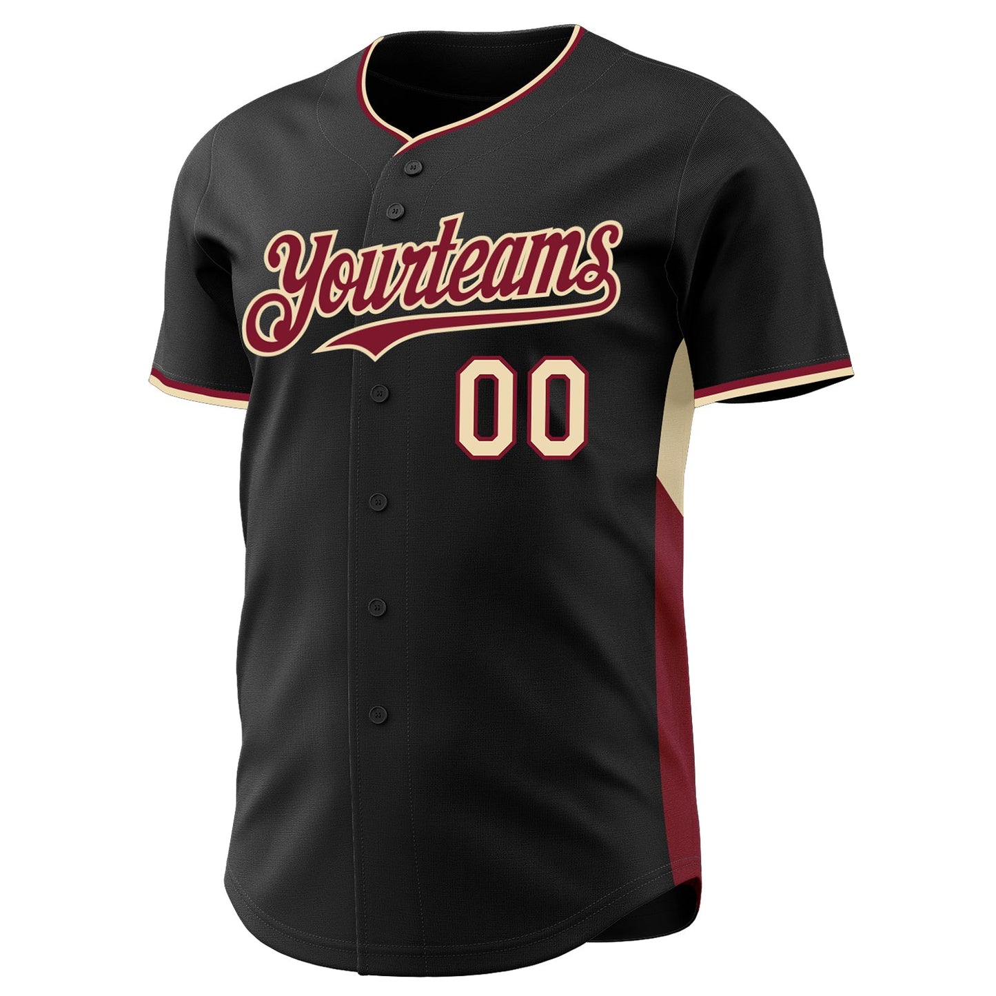 Custom Black Crimson-Cream Classic Color Block Side Panel Stripe Authentic Baseball Jersey view 2
