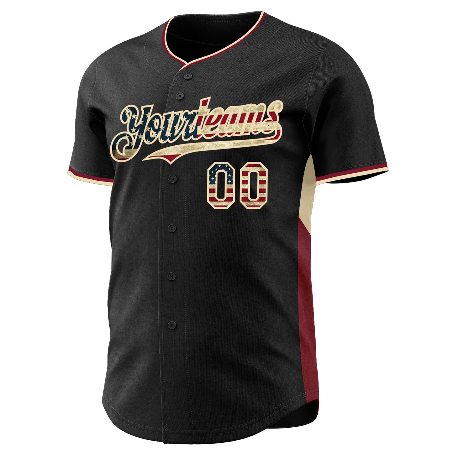 Custom Black Vintage USA Flag Cream-Crimson Classic Color Block Side Panel Stripe Authentic Baseball Jersey view 2