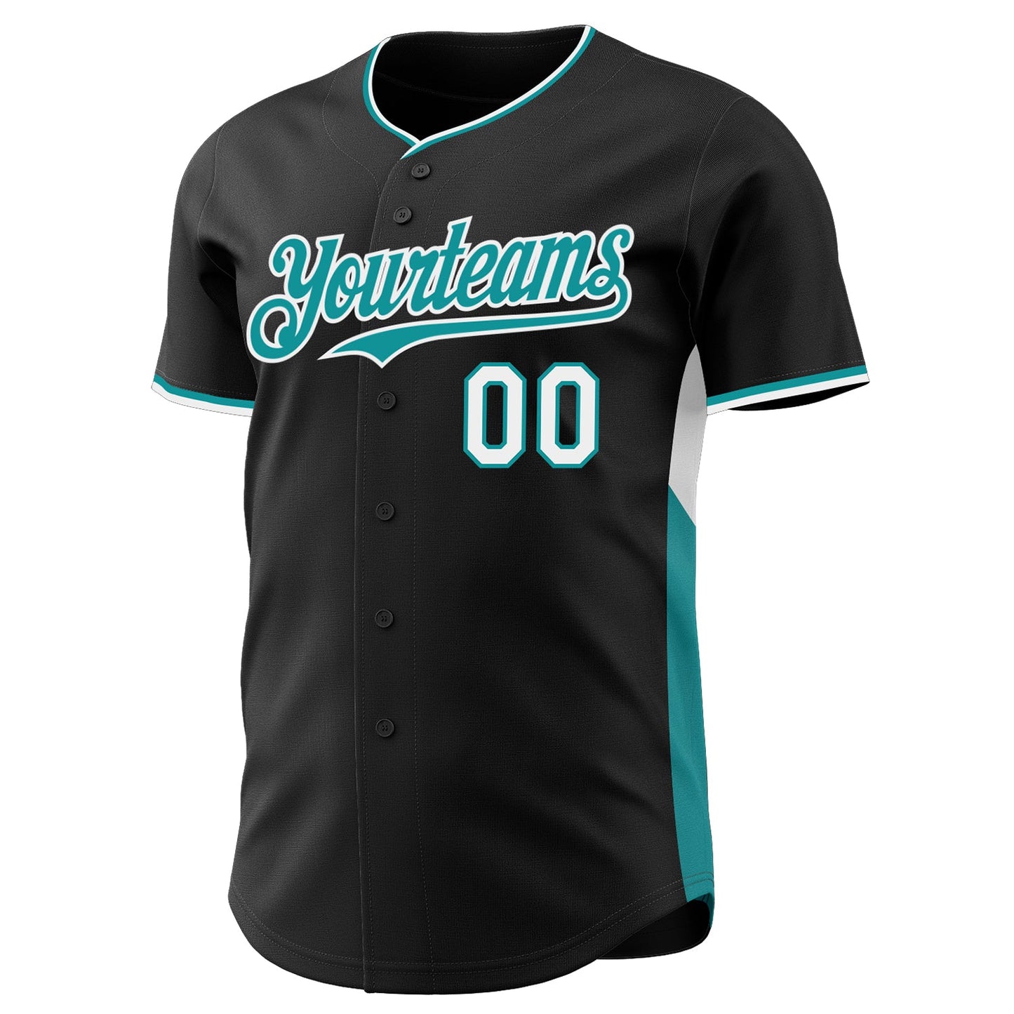 Custom Black Teal-White Classic Color Block Side Panel Stripe Authentic Baseball Jersey view 2