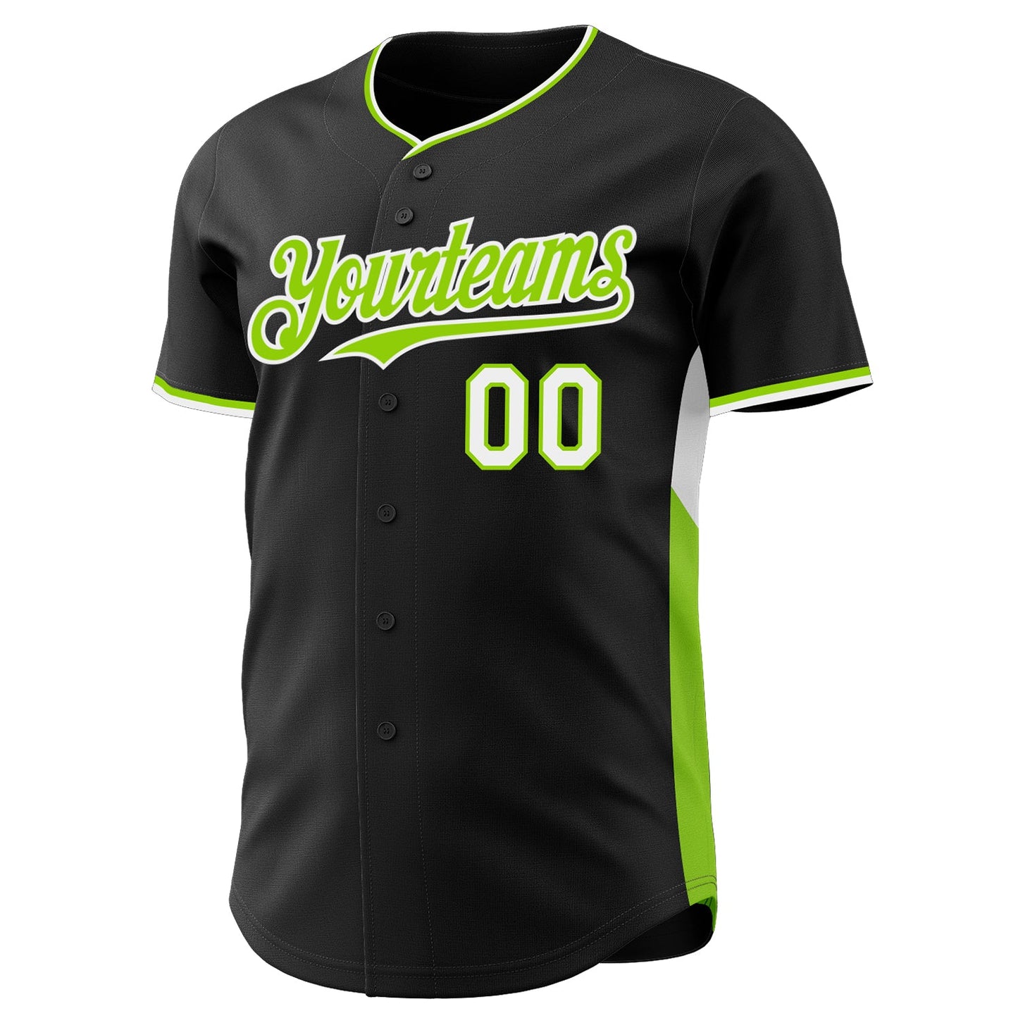 Custom Black Neon Green-White Classic Color Block Side Panel Stripe Authentic Baseball Jersey view 2