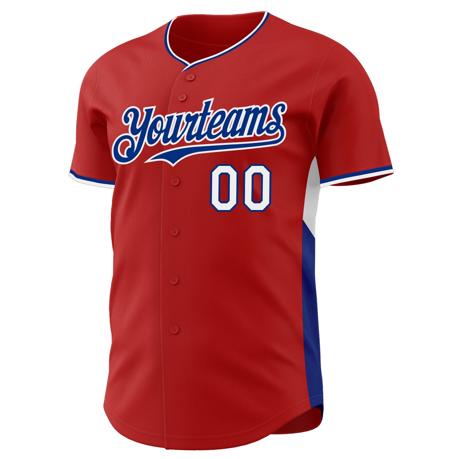 Custom Red Royal-White Classic Color Block Side Panel Stripe Authentic Baseball Jersey view 2