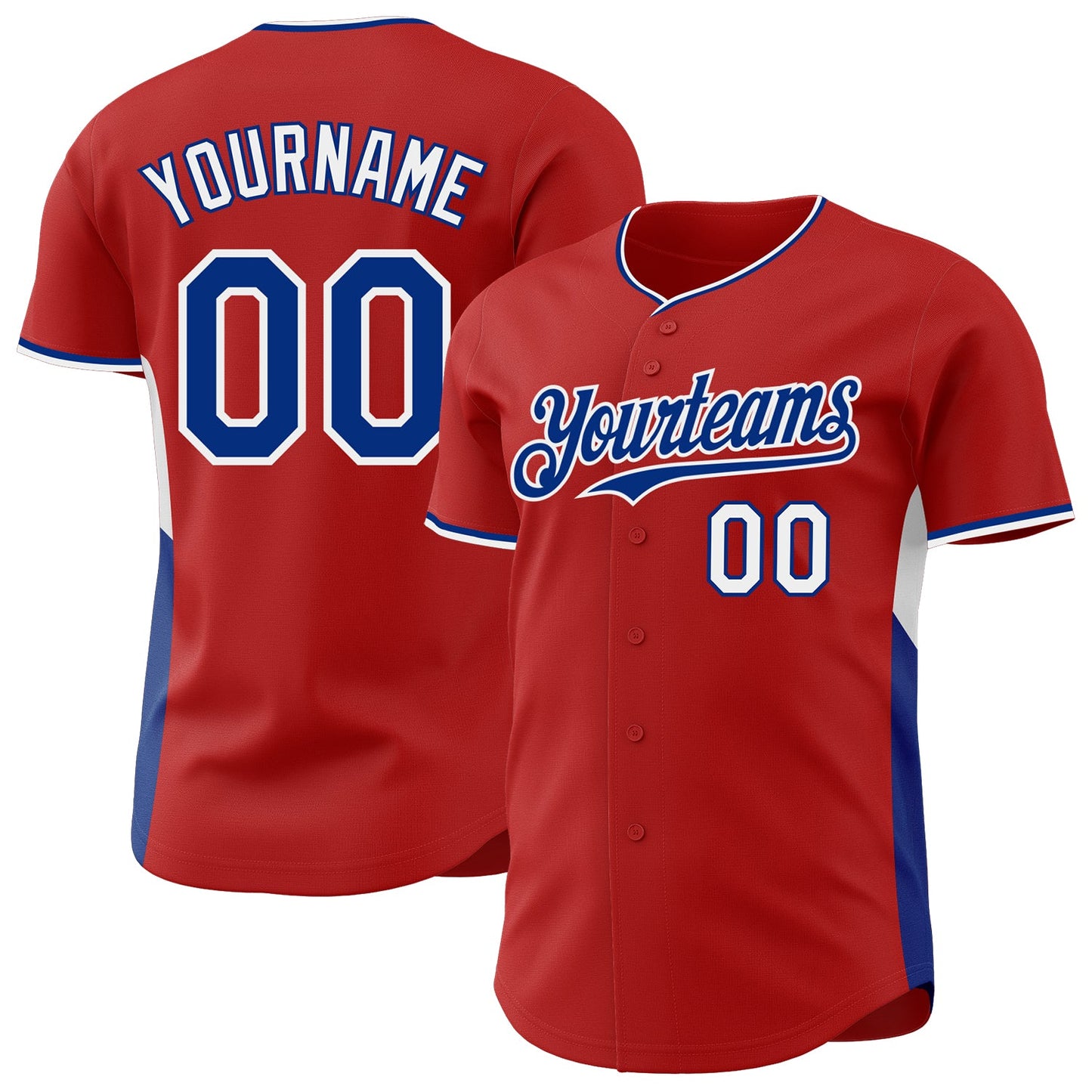 Custom Red Royal-White Classic Color Block Side Panel Stripe Authentic Baseball Jersey - Main View