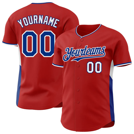 Custom Red Royal-White Classic Color Block Side Panel Stripe Authentic Baseball Jersey - Main View