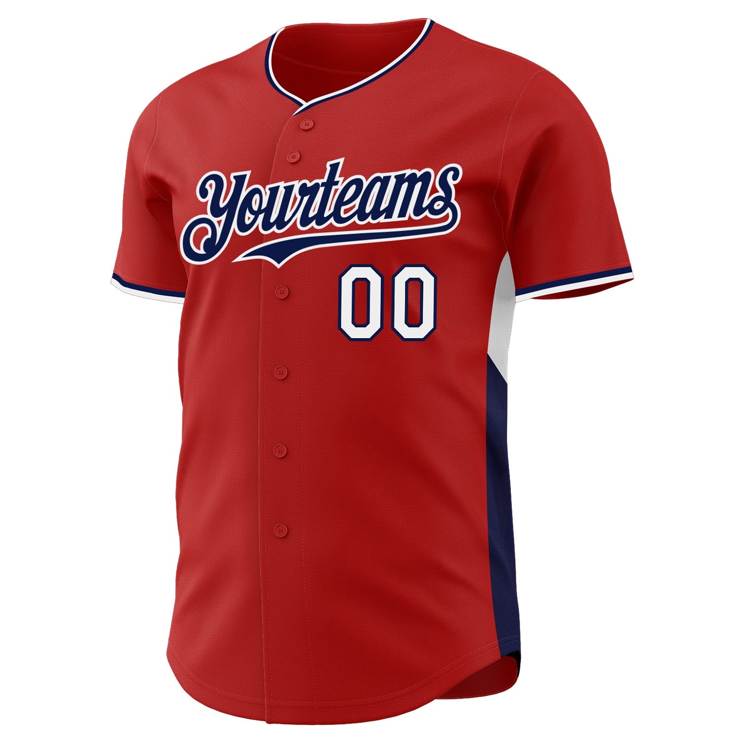 Custom Red Navy-White Classic Color Block Side Panel Stripe Authentic Baseball Jersey view 2